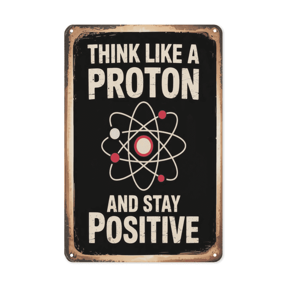 Inspirational quote wall decor featuring Nerd Think Like Proton Stay Positive Retro Metal Tin Sign Classroom Science Decor Ideal For Hanging In Chemistry 8x12 inch metal sign for man cave wall