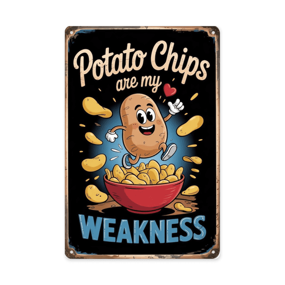 Inspirational quote wall decor featuring Potato Chips My Weakness Metal Tin Sign Snack Kitchen Decor Ideal For Hanging In Pantries Game Rooms With Vintage 8x12 inch metal sign for apartment or dorm