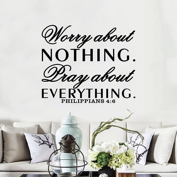 Inspirational wall stickers, prayer wall decoration, quotes Bible verse christian religious faith bedroom living room vinyl art decor home stickers worry about nothing everything 18 X15