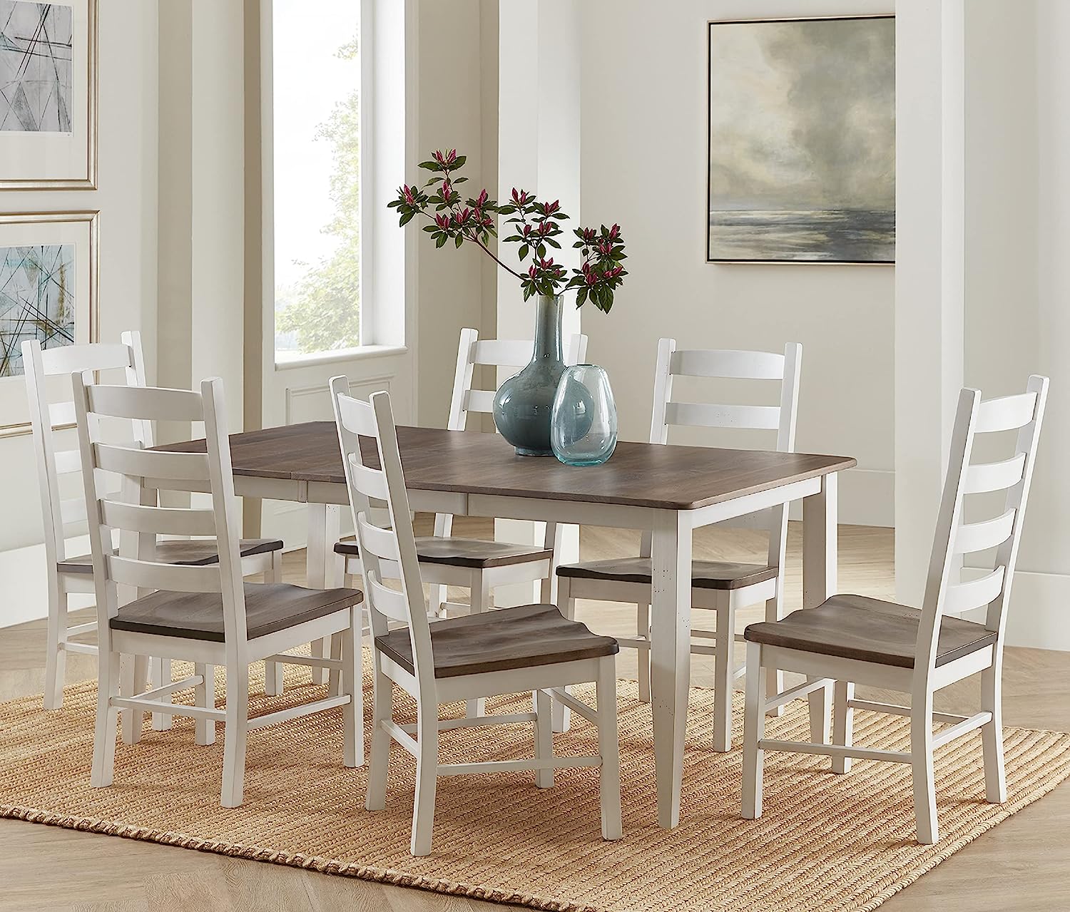Inspirations 7 Piece Solid Wood Dining Room Set 38x64 Inch Farmhouse