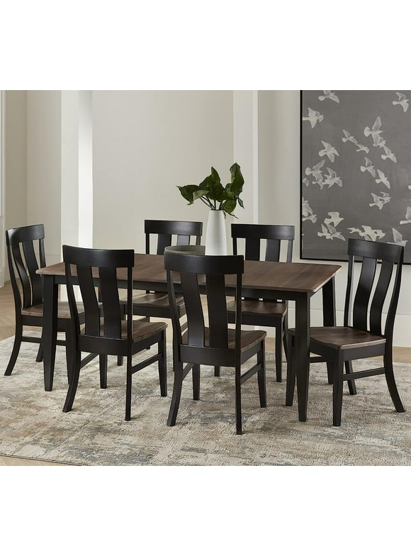 Inspirations 7 Piece Solid Wood Dining Room Set | Extendable Kitchen Table with Leaf and 6 Chairs Brown Black Rustic Rectangle Eased Edge Distressing Made in USA  &amp;