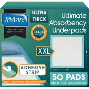Inspire Super and Ultra Absorbent Disposable Bed Pads for Chronic Incontinence (36" X 36" Pack of 50 With Adhesive)