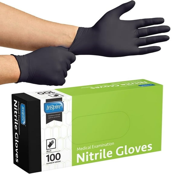 Inspire Black Nitrile Disposable Gloves | 4.5 Nitrile Disposable Safety Medical Cooking Cleaning Disposable Black Gloves | Large, 100 Count