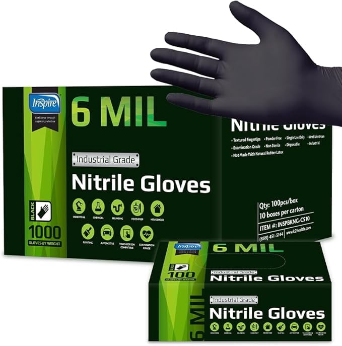 Inspire Black Nitrile Gloves HEAVY DUTY 6 Mil Chemical Resistant Medical Cooking Cleaning Disposable Glove