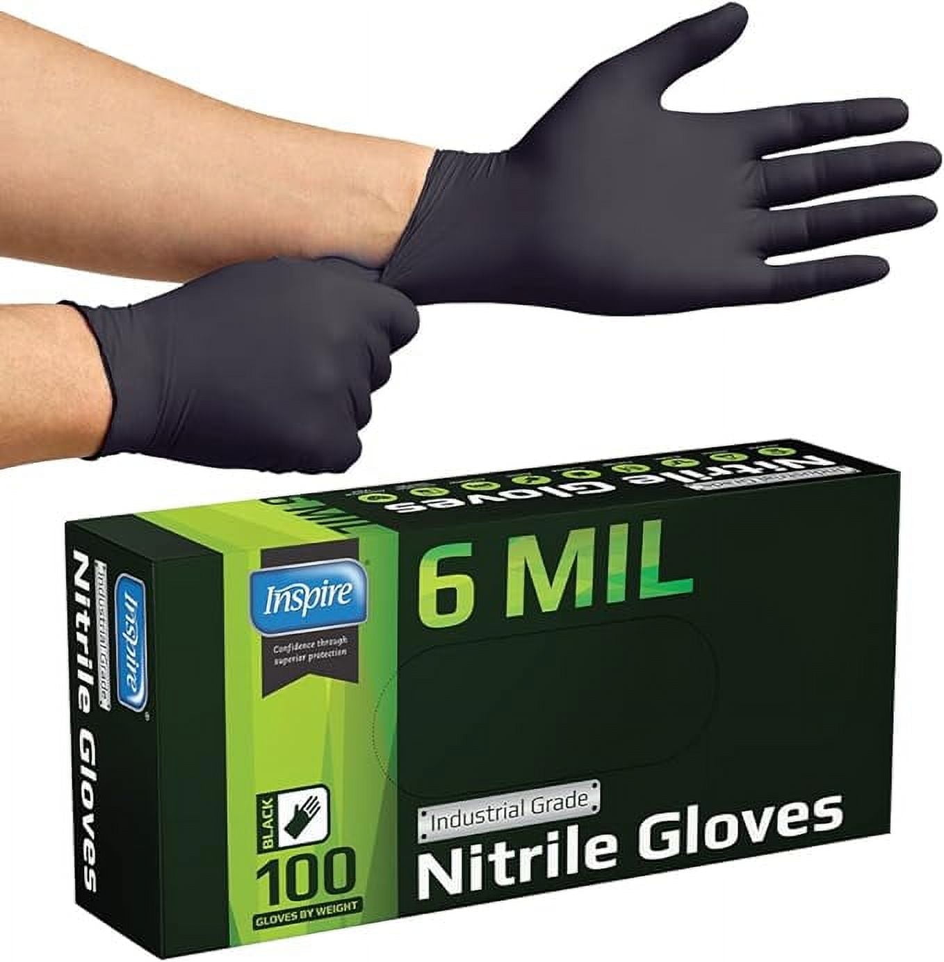 Inspire Black Nitrile Gloves HEAVY DUTY 6 Mil Nitrile Chemical Resistant Medical Cooking Cleaning Disposable Black Gloves (100 Count)