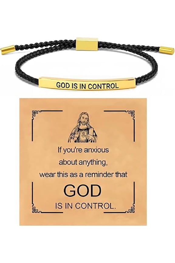 Inspire Bracelet God Is In Control Bracelet For Women, Christian Faith Adjustable Braided Wrap Stainless Steel Engraving Motivational Friendship Gifts Jewelry