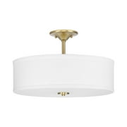 Inspire Collection 18" Three-Light Transitional Satin Brass Summer Linen Glass Semi-Flush Mount Light