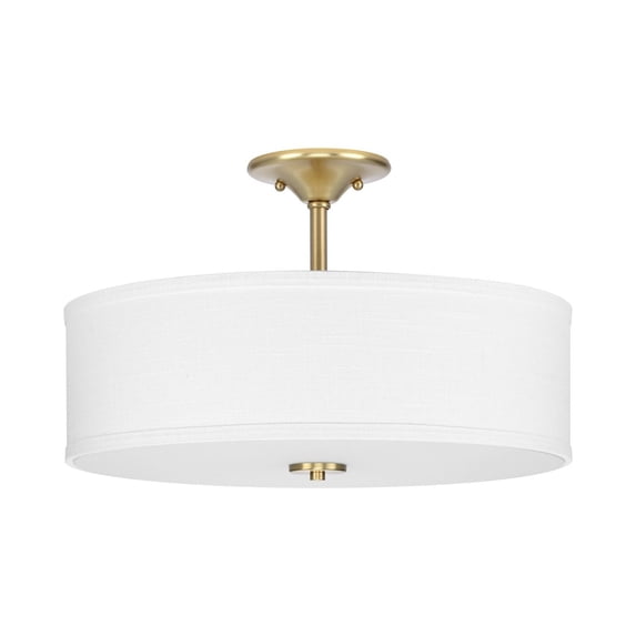 Inspire Collection 18" Three-Light Transitional Satin Brass Summer Linen Glass Semi-Flush Mount Light
