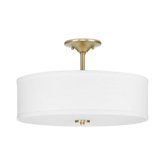 Inspire Collection 18" Three-Light Transitional Satin Brass Summer Linen Glass Semi-Flush Mount Light