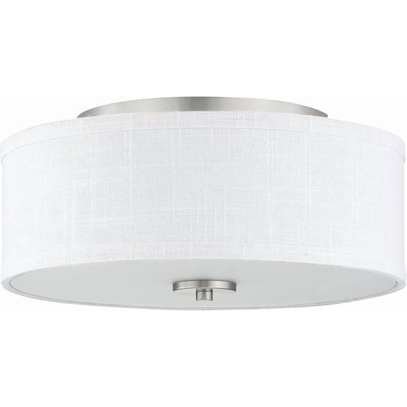 Inspire Collection 2-Light Ceiling Light, Flush Mount Ceiling Light Fixture with Summer Linen Light Shade for Interior Kitchen Lights, Hallway, 13" by 5.5", Brushed Nickel