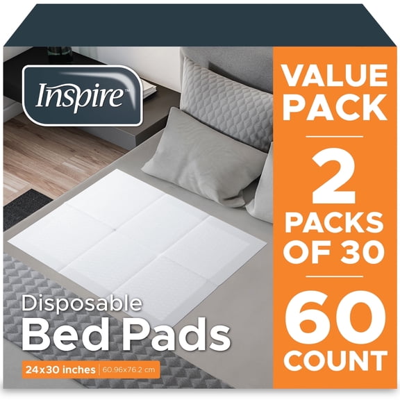 Inspire Disposable Bed Pads Chucks Protective Bed Pad 24x30 (60 Count)