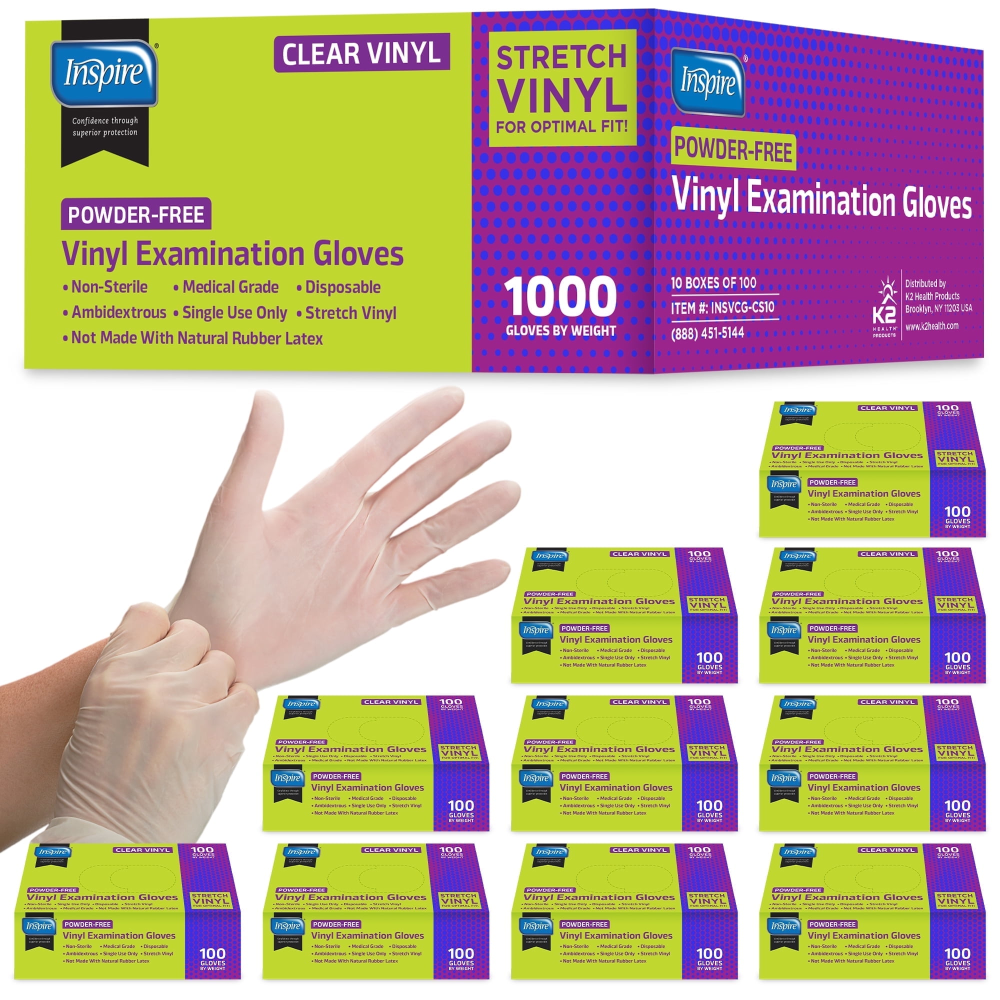 Inspire Exam Medical Clear Vinyl Disposable Gloves - Latex Free for Cleaning, Food Prep (Small)