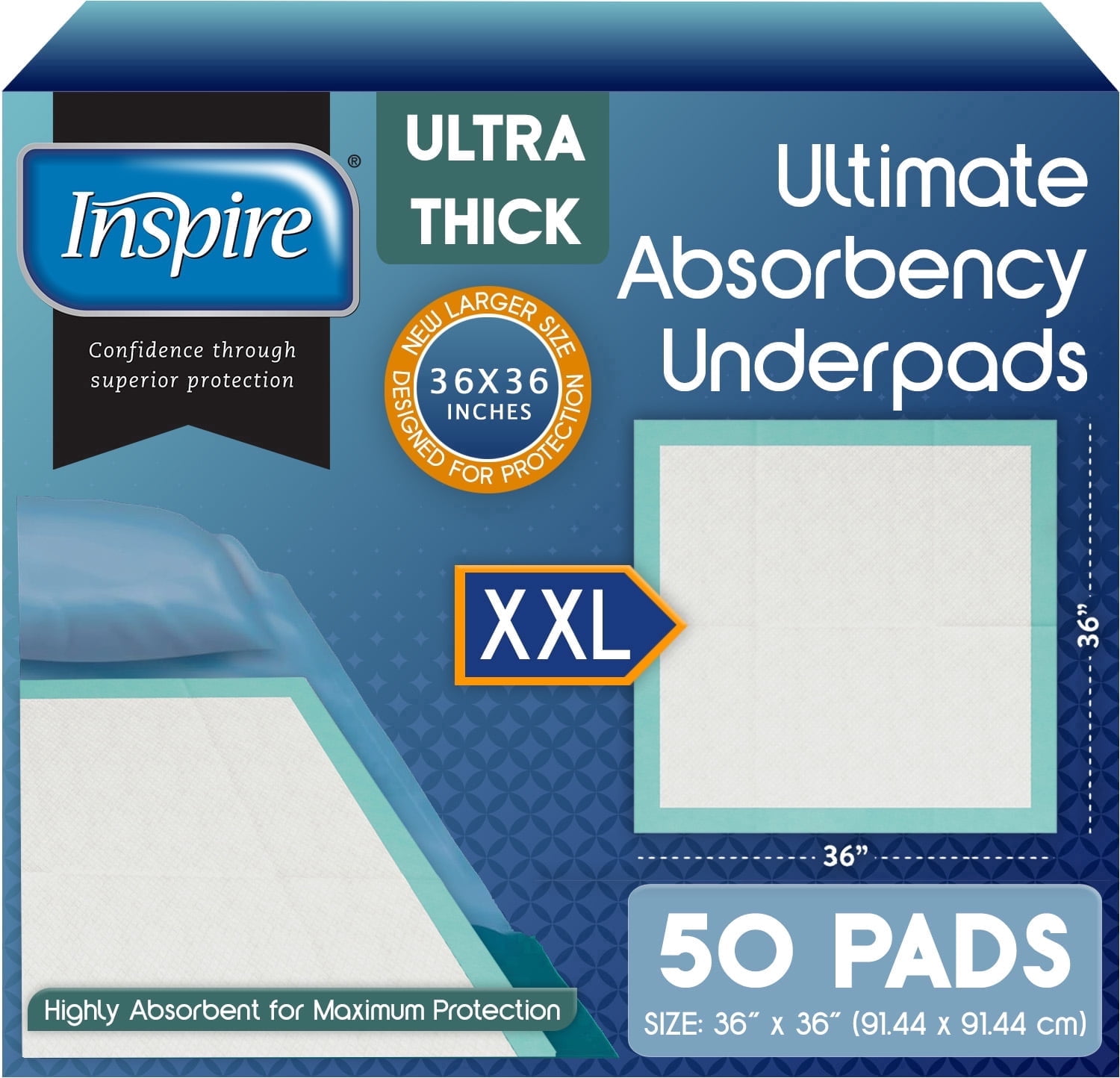 Inspire Extra Large Super Absorbent Bed Pads for Incontinence Disposable Underpad 36 x 36 Inches, Ultra Thick and Absorbent Chux Puppy Pads