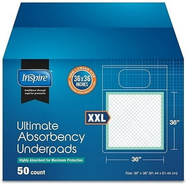 Inspire Extra Large Super Absorbent Bed Pads for Incontinence Disposable Underpad 36 x 36 Inches, Ultra Thick and Absorbent Chux Puppy Pads