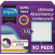 Inspire Extra Large Super Absorbent Disposable Bed Pads for Chronic Incontinence Ultra Thick and Absorbent Bed Pads Disposable Adult | Pee Pads for Adults 36 X 36 Pack of 50 W/ Adhesive