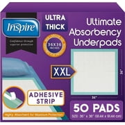 Inspire Extra Large Super Absorbent Disposable Bed Pads for Chronic Incontinence Ultra Thick and Absorbent Bed Pads Disposable Adult | Pee Pads for Adults 36 X 36 Pack of 50 W/ Adhesive