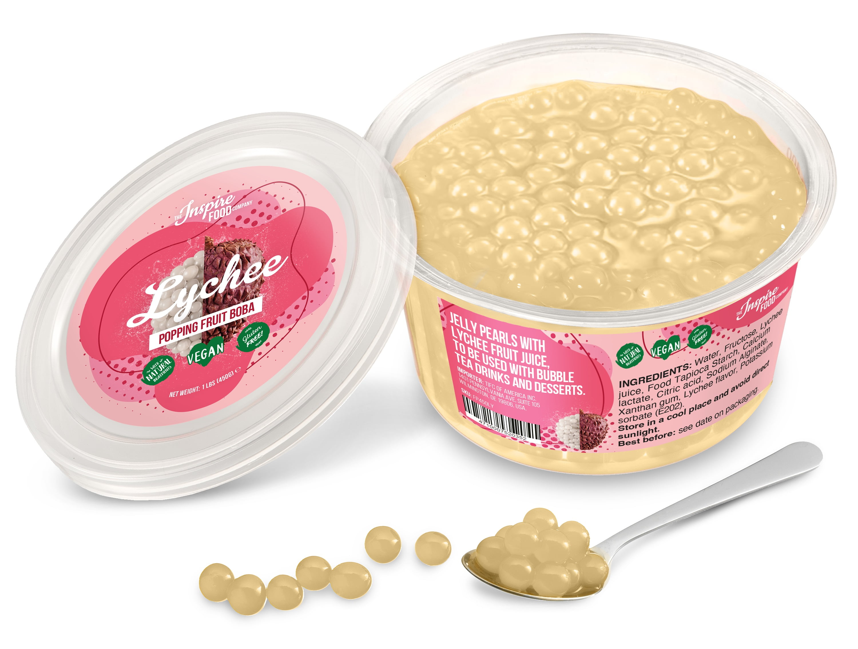 Inspire Food Company 1 lb Lychee Popping Fruit Boba Pearls for