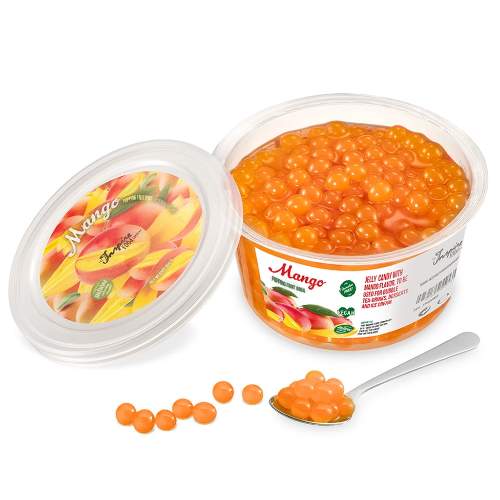 Inspire Food Company 1 lb Mango Popping Fruit Boba Pearls for
