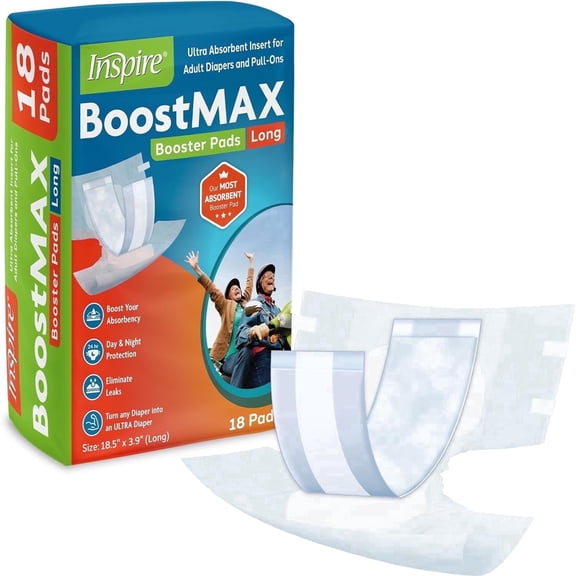 Inspire Incontinence Booster Pads Super Absorbent Extra Long, Incontinence Pad Insert Liner Women and Men, Diaper Pads Inserts for Adult Diapers 5+ Cups Absorbency