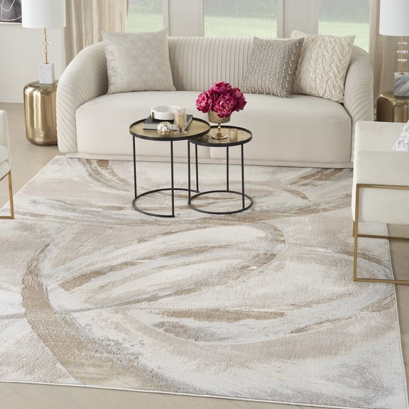 Inspire Me! Home Décor Brushstrokes Abstract Beige/Grey 9' x 12' Area Rug (9x12)