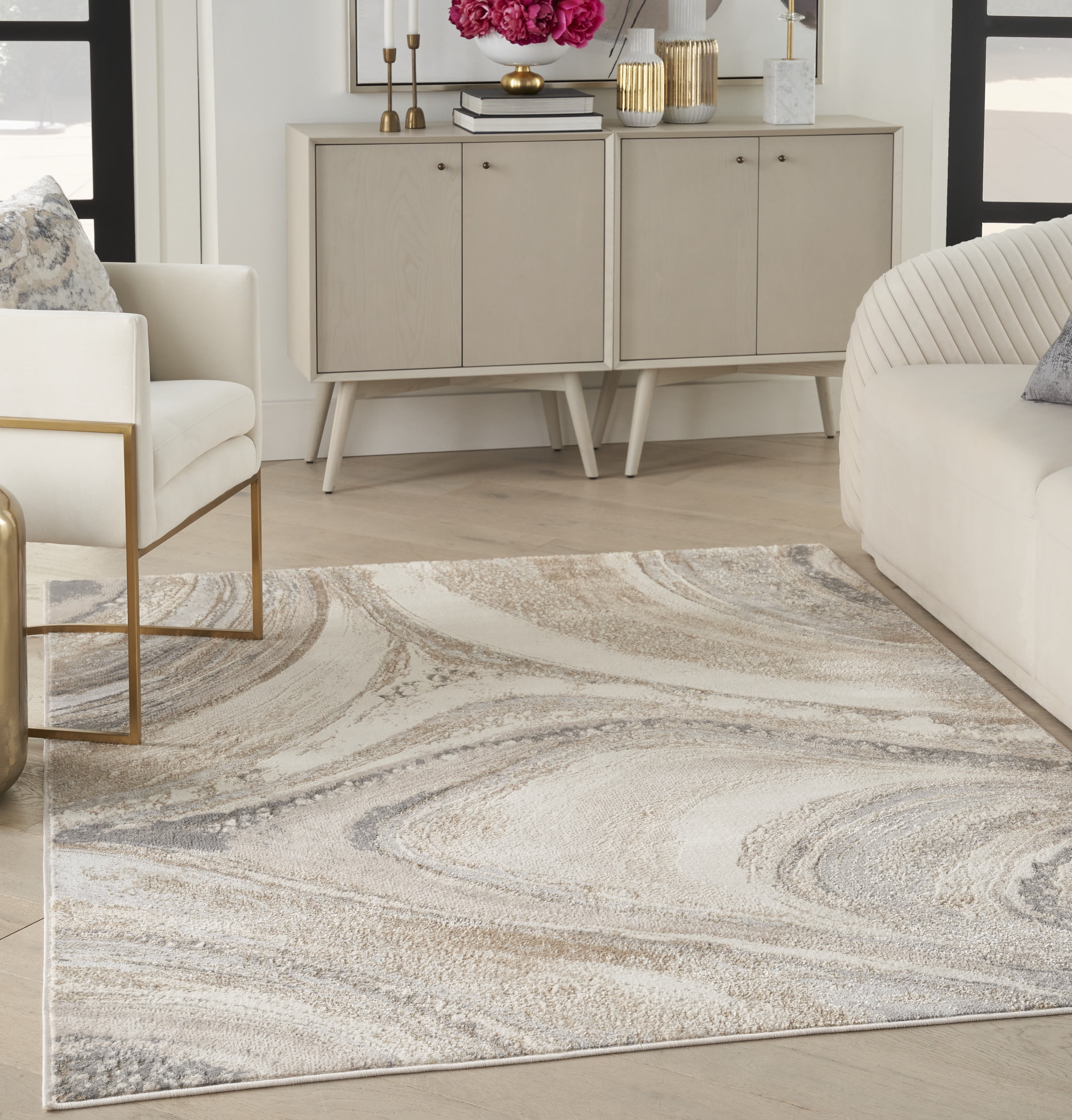 Neutral Abstract Rug Cream Inspire Me! Home Décor Brushstrokes Abstract Cream Grey 5'3