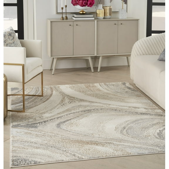 Inspire Me! Home Décor Brushstrokes Abstract Cream Grey 5'3" x 7'3" Area Rug (5x7)