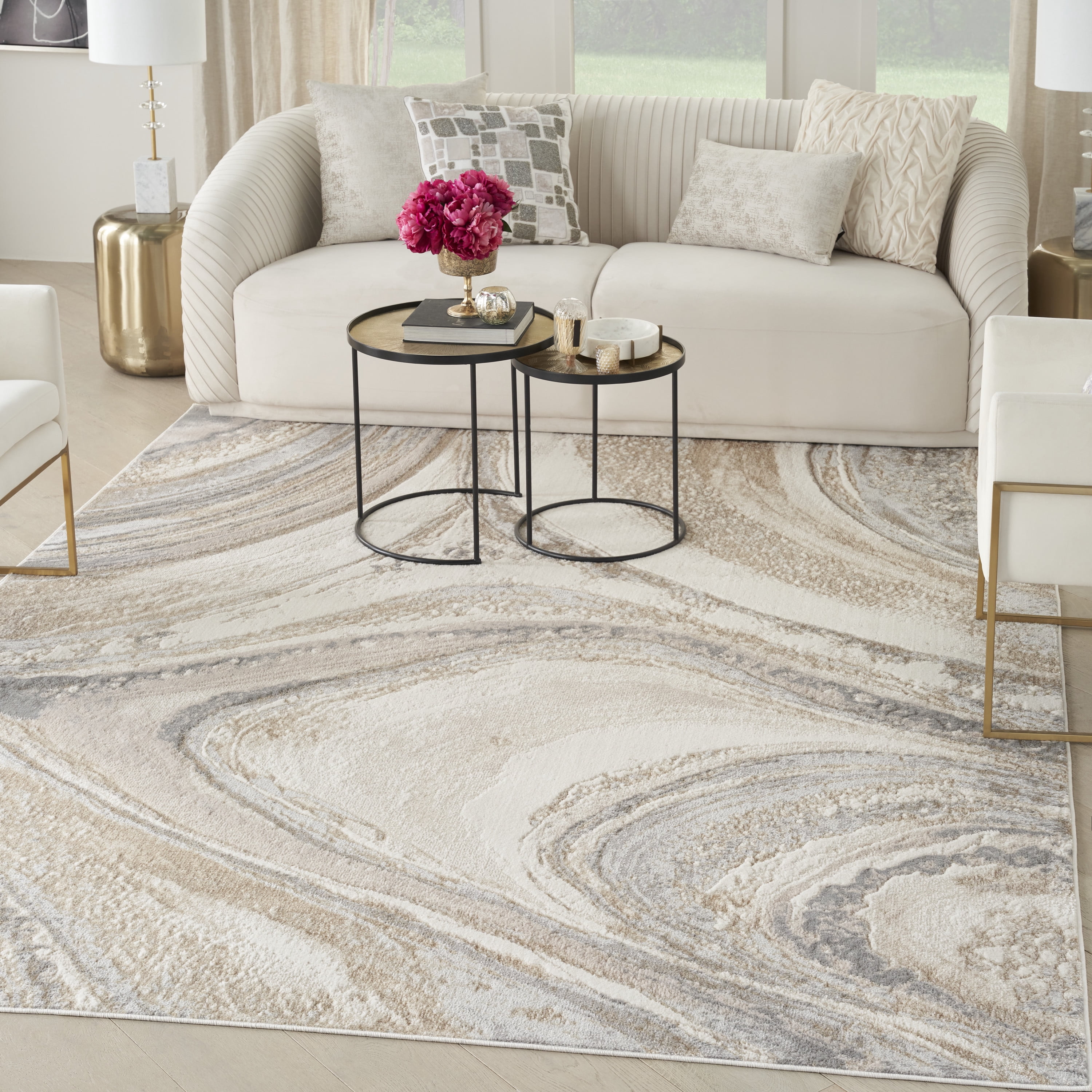 Inspire Me! Home Décor Brushstrokes Abstract Cream Grey 9' x 12' Area Rug (9x12)