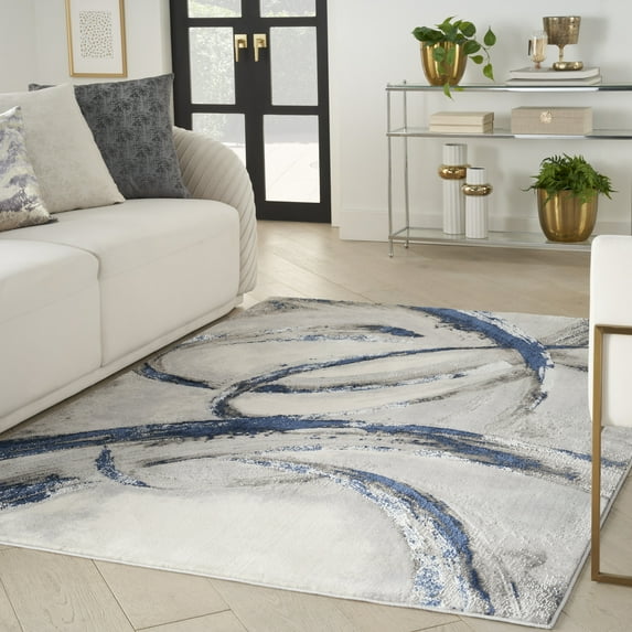 Inspire Me! Home Décor Brushstrokes Abstract Grey/Navy 5'3" x 7'3" Area Rug (5x7)