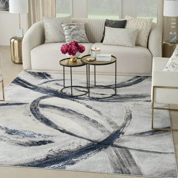 Inspire Me! Home Décor Brushstrokes Abstract Grey/Navy 9' x 12' Area Rug (9x12)