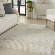 Inspire Me! Home Décor Brushstrokes Striped Beige Silver 5'3" x 7'3" Area Rug (5x7)