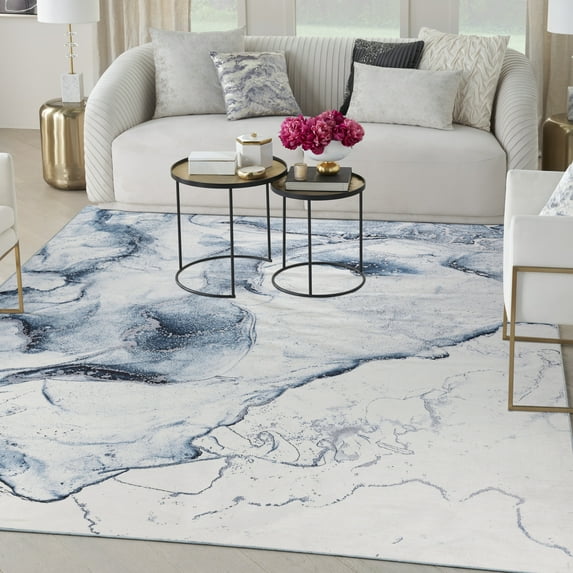 Inspire Me! Home Décor Daydream Abstract Ivory Blue 9'2" x 12' Area Rug (9x12)