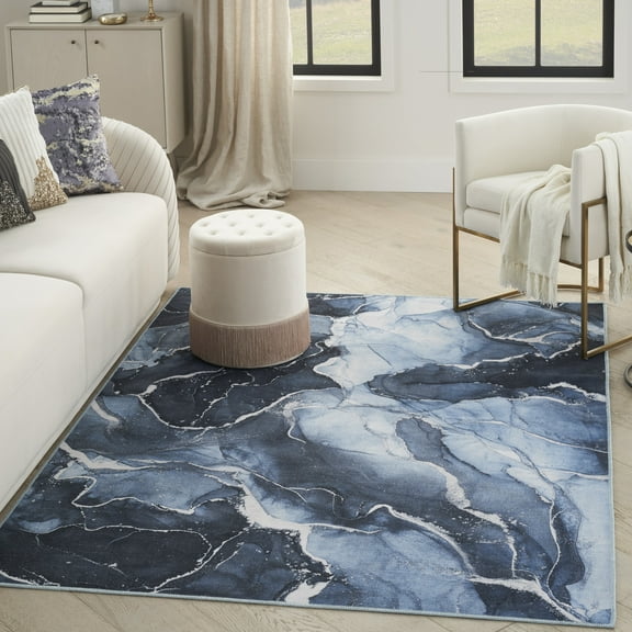 Inspire Me! Home Décor Daydream Abstract Machine Washable Navy Blue 3'11" x 5'11" Area Rug (4x6)