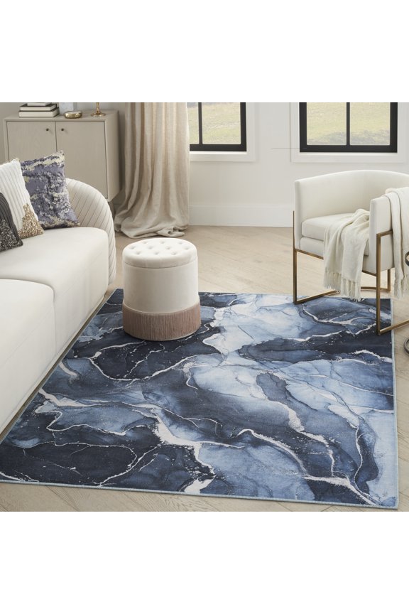 Inspire Me! Home Décor Daydream Abstract Machine Washable Navy Blue 3'11" x 5'11" Area Rug (4x6)