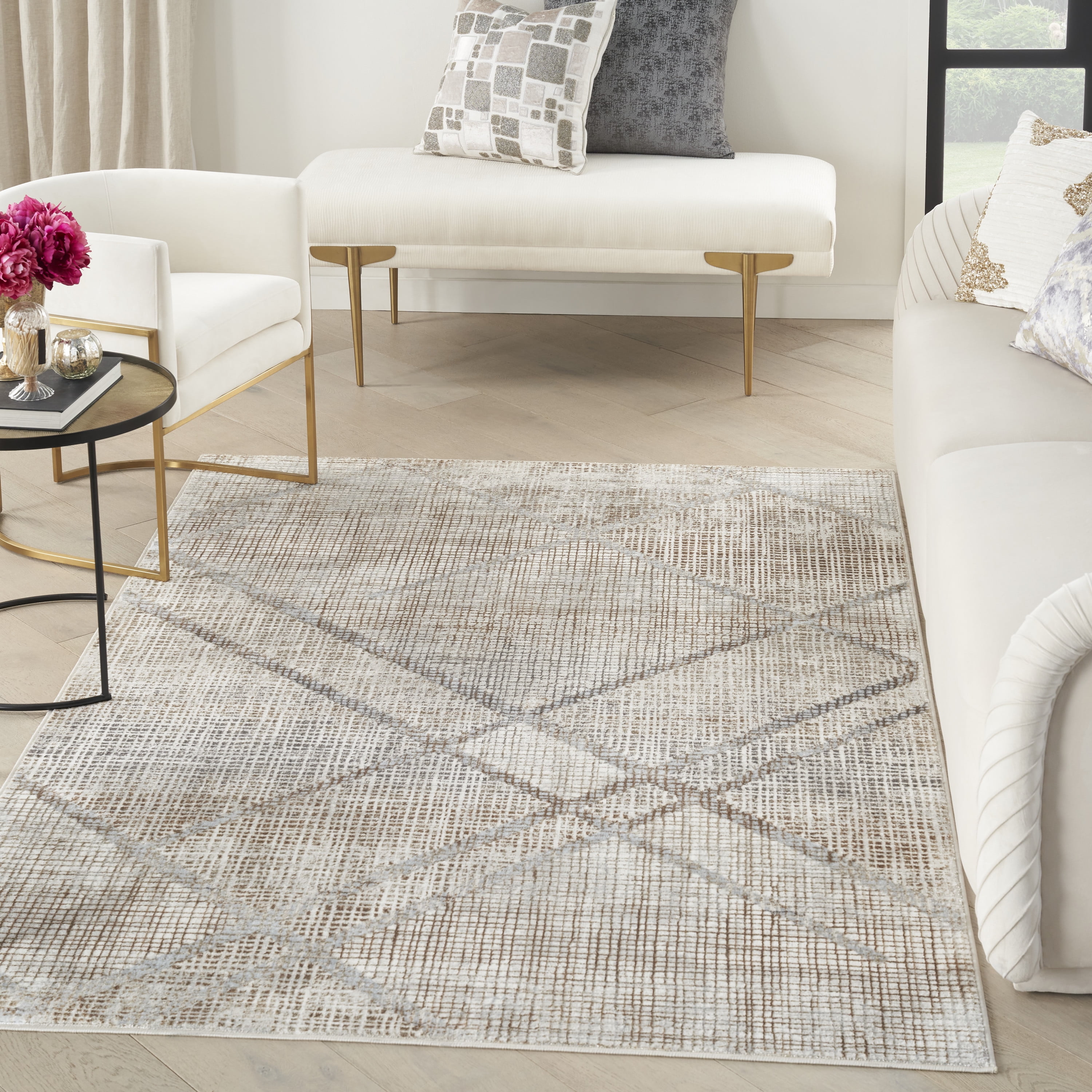 Gray Abstract Synthetic Rectangular 4' x 6' Area Rug