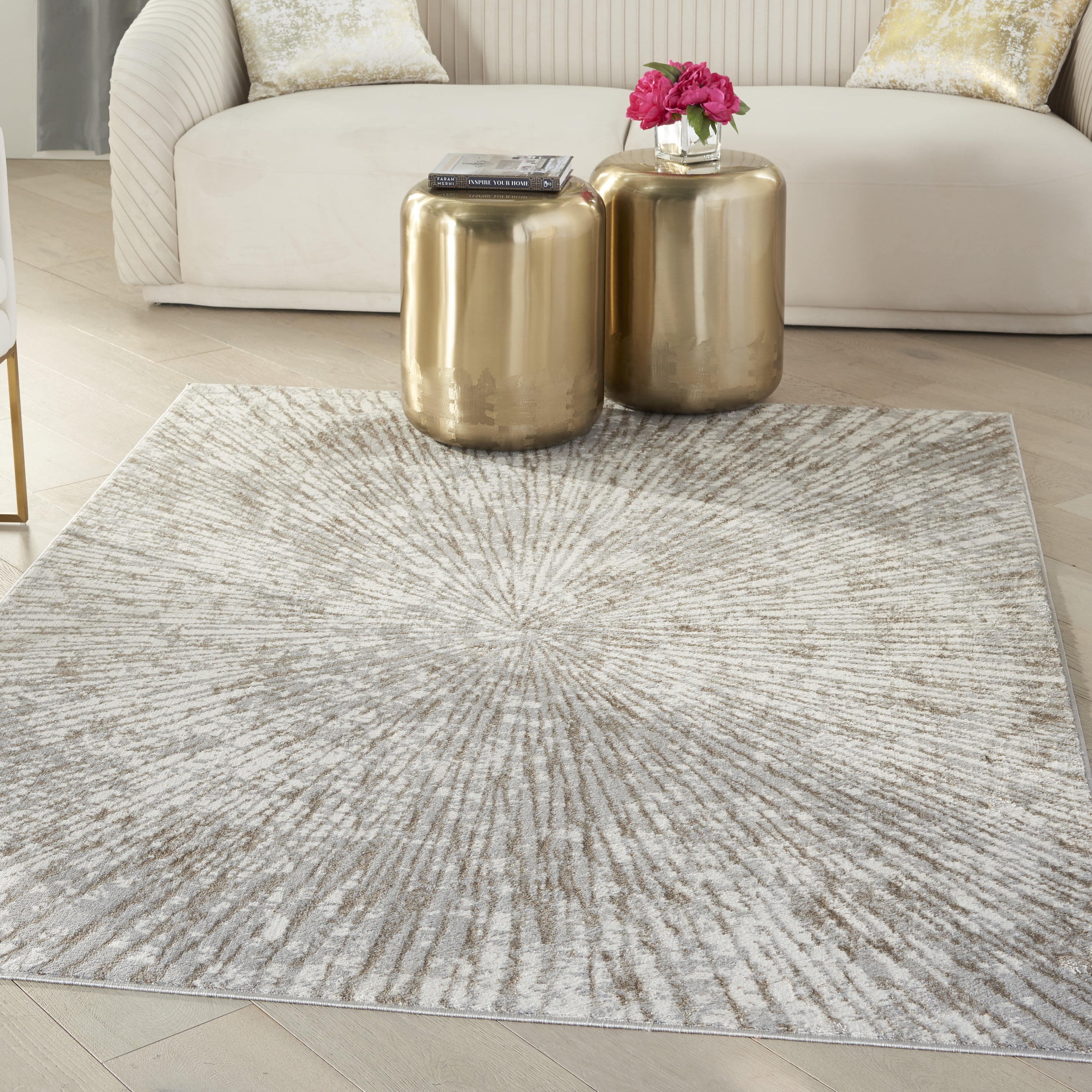 Gray and Beige Abstract Synthetic 5' x 7' Area Rug