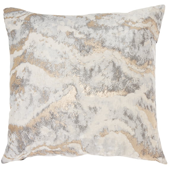 Inspire Me Home Decor 18" Velvet Metallic Marble Throw Pillow in Light Gray