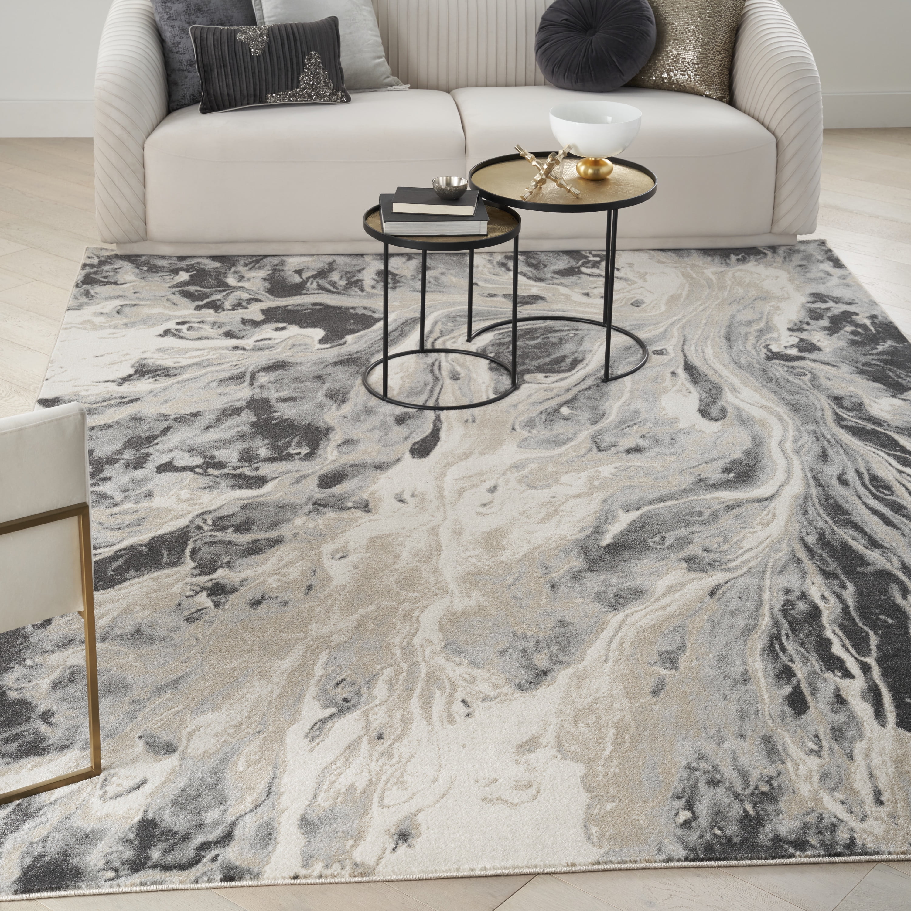 Gray and Beige Abstract Synthetic 6' x 9' Area Rug