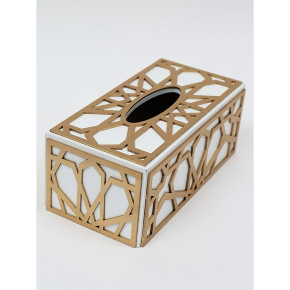 Inspire Me Home Decor Gold and White Bamboo Tissue Box Cover