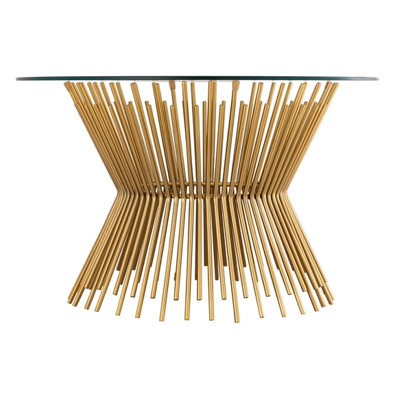 TOV Furniture Grace Glass Round Coffee Table with Gold Hourglass Pedestal Base