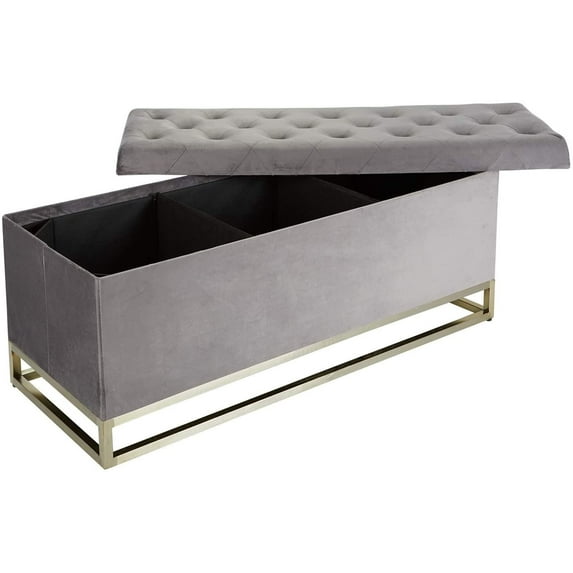 Inspire Me! Home Decor Jessica - Velvet Tufted Inset Lid Storage Bench with Metal Frame