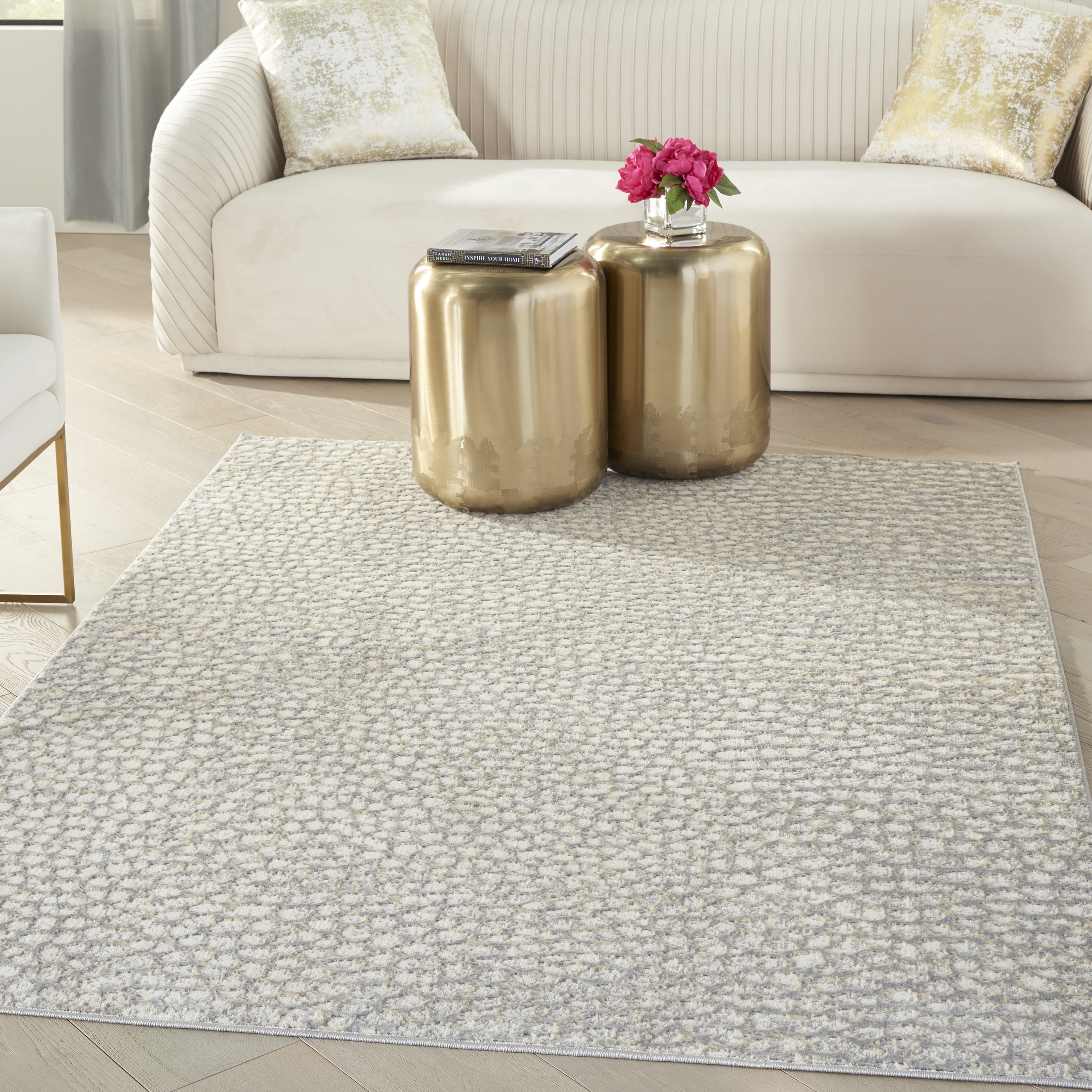 Elysian Pebble Abstract 5' x 7' Ivory/Grey Synthetic Area Rug
