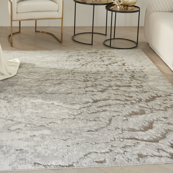 Inspire Me! Home Decor Metallic Abstract Glam Grey Mocha 5'3" x 7'3" Area Rug, (5' x 7')