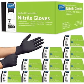 Inspire Medium Black Nitrile Gloves Disposable Latex Free, Exam Grade Medical Gloves, Food Service, Cleaning Gloves, Tattoo Supplies, case of 1000 ct