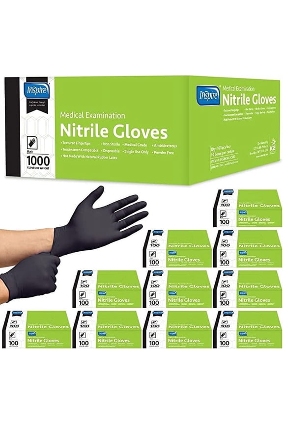 Medium Black Nitrile Gloves Disposable Latex Free, Exam Grade Medical Gloves, Food Service, Cleaning Gloves, Tattoo Supplies, case of 1000 ct