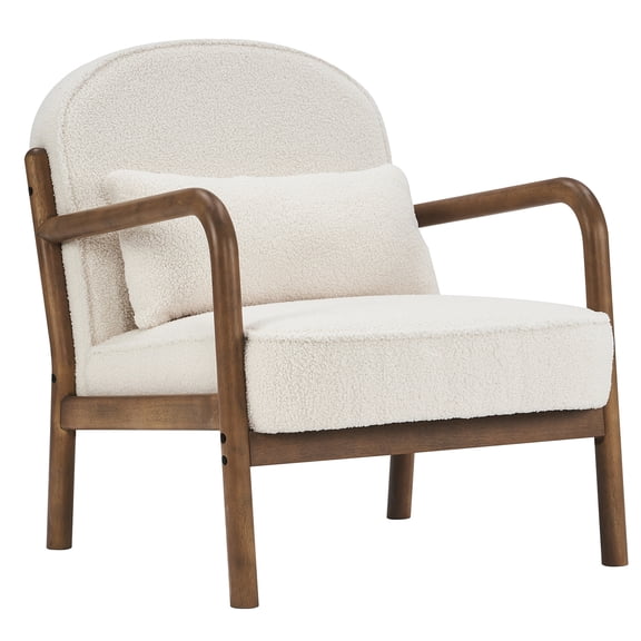 Inspire MidCentury Modern Boucle Fabric Accent Chair Fabric White Walnut
