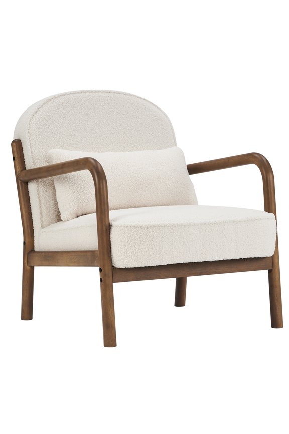 Inspire MidCentury Modern Boucle Fabric Accent Chair Fabric White Walnut