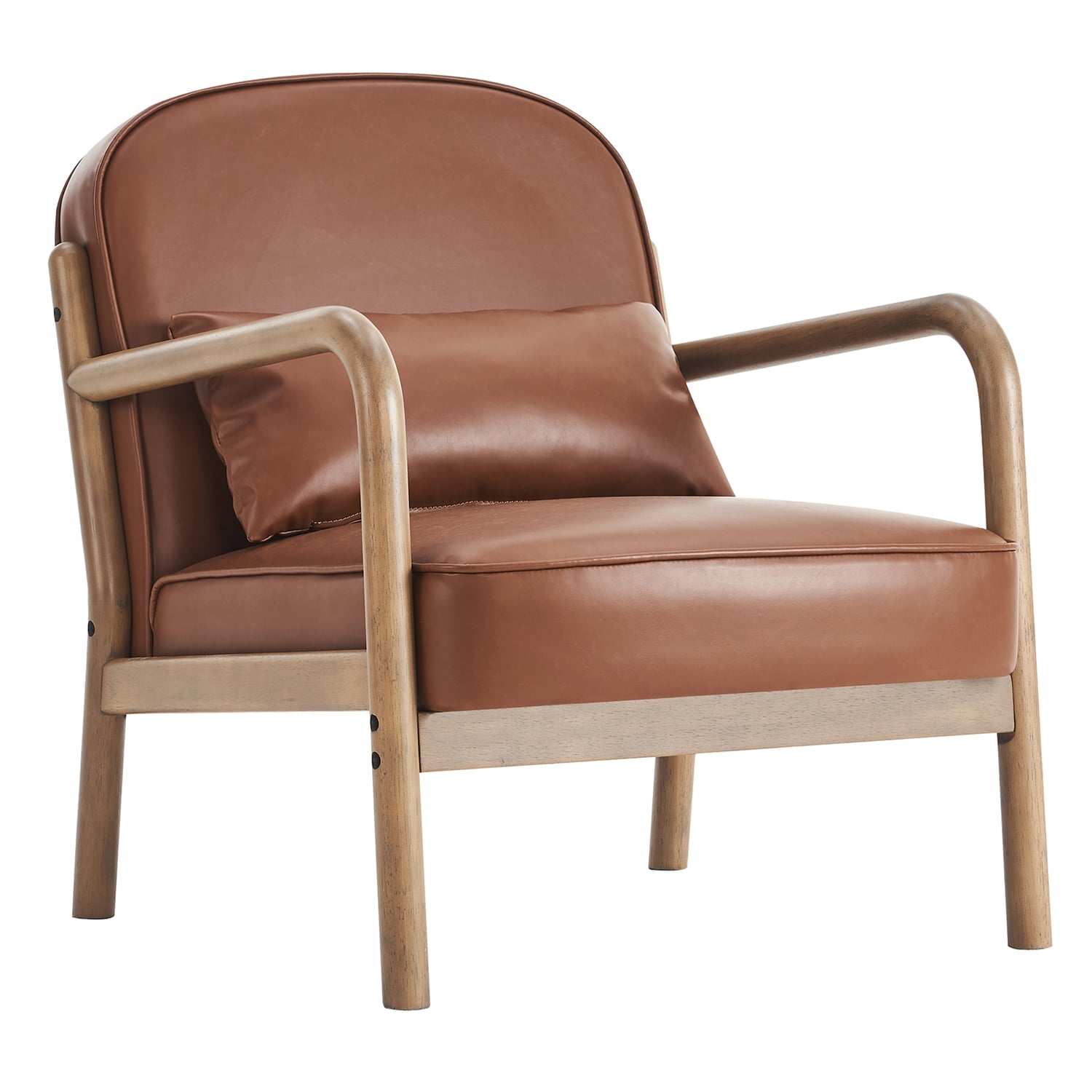 Saddle Walnut Faux Leather Mid-Century Modern Accent Chair