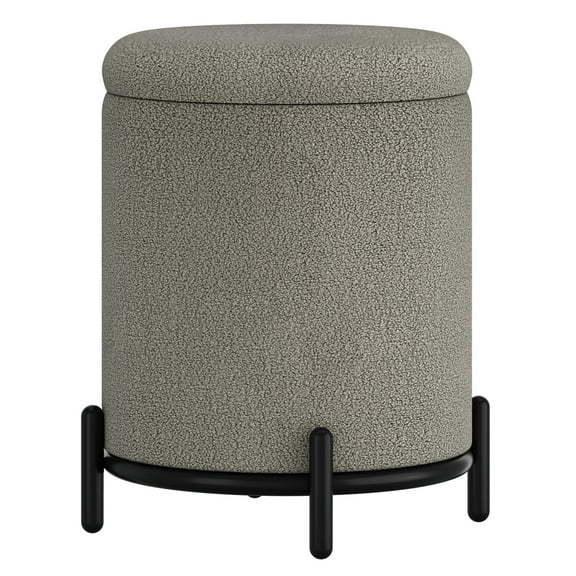 Inspire Modern Boucle Fabric Round Storage Ottoman Grey and Black