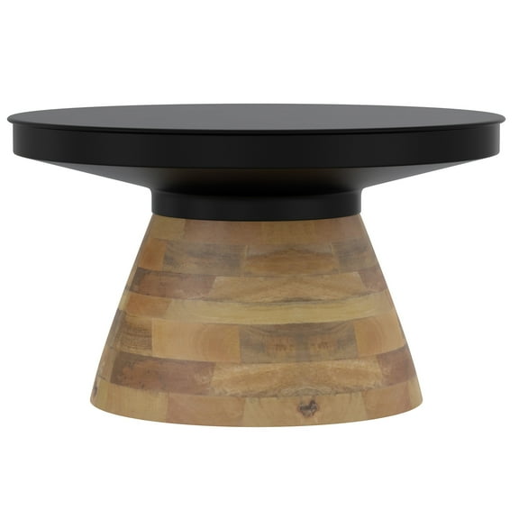 Inspire Modern Metal Solid Wood Round Coffee Table Black Walnut