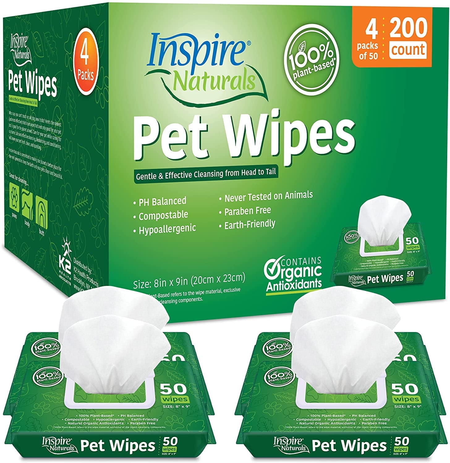 Earth Rated Plant Based Dog Wipes - Cleaning and Odor-Controlling Grooming  Wipes for Paws, Body, and Butt - Perfect for Puppy and Adult Dogs 
